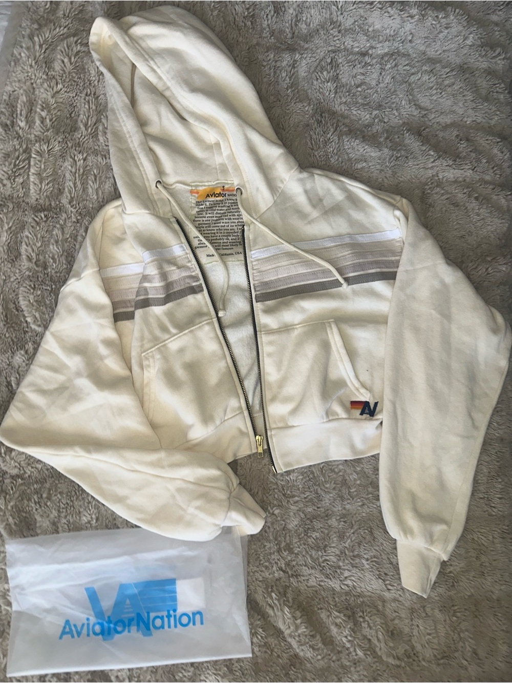 Aviator Nation 5-Stripe Cropped Zip Hoodie